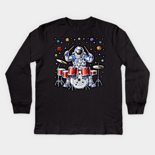 Astronaut Drummer Kids Long Sleeve T-Shirt